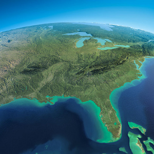详细的地球。墨西哥湾和佛罗里达