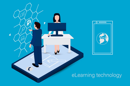 学习在线教育理念。 互联网技术。 矢量插图