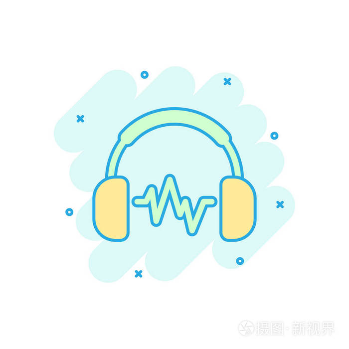耳机耳机图标的漫画风格耳机矢量卡通插图象形文字音频小工具业务概念