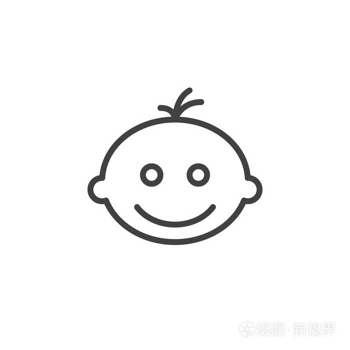 微笑婴儿脸线图标轮廓矢量符号线性风格象形文字隔离在白色上.