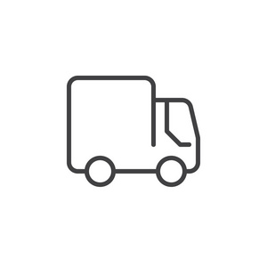 送货运输卡车线图标轮廓矢量标志线性风格象形文字隔离在白色上。 卡车符号标志插图。 可编辑笔画。 像素完美