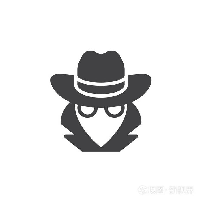 间谍代理图标矢量填充平面标志固体象形文字隔离在白色上.