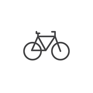 自行车自行车线路图标轮廓矢量标志线性风格象形文字隔离在白色上。 自行车符号标志插图。 可编辑笔画。 像素完美