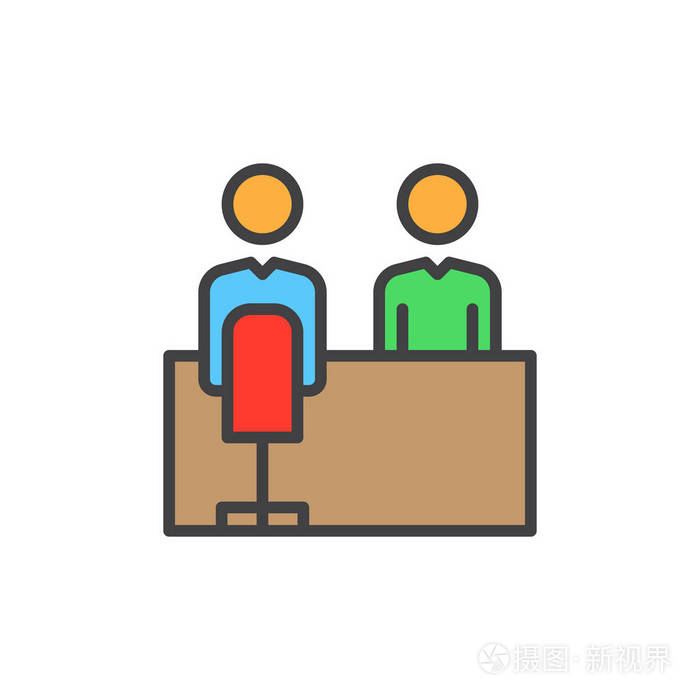 求职面试填充轮廓图标彩色矢量标志标志标志