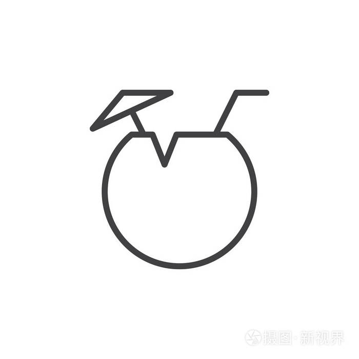 椰子鸡尾酒线图标轮廓矢量符号线性风格象形文字隔离在白色上.