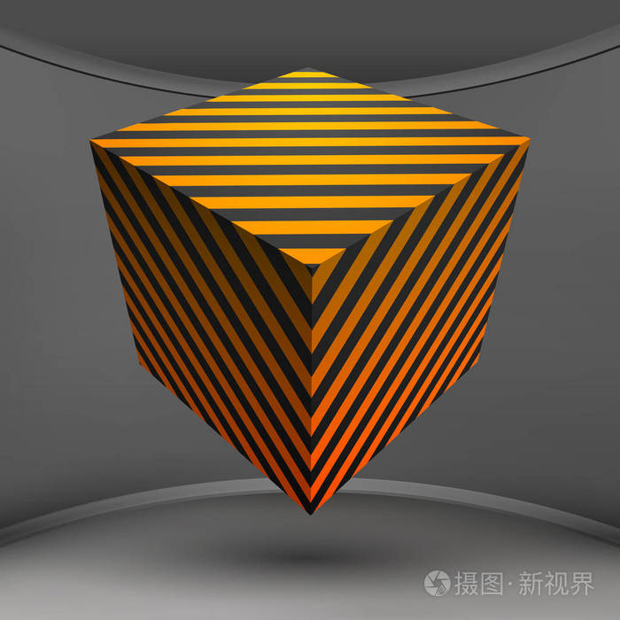 黄色多维数据集背景.图形矢量插图.摘要 几何模板.3d 线设计.