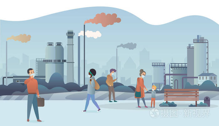 工业烟雾,细尘,空气污染和污染物雾气体向量例证