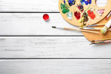 s tools and supplies on wooden background