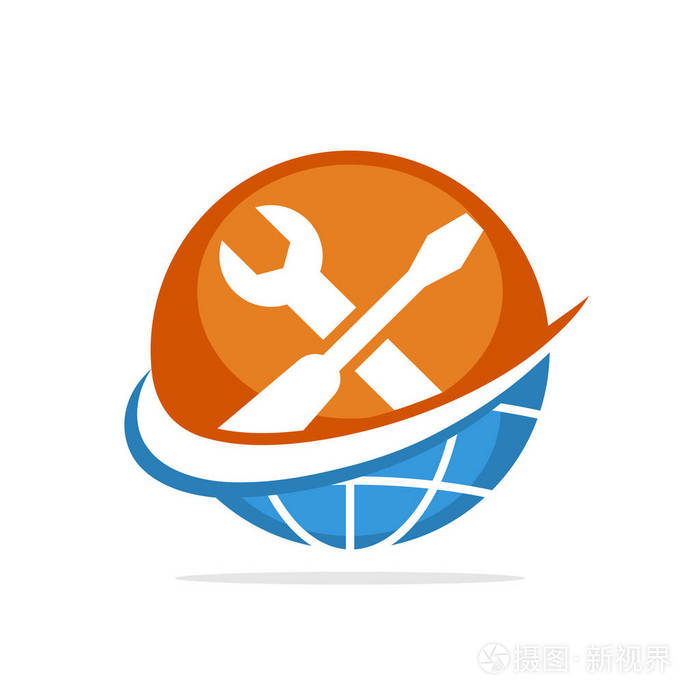 带有全球维修服务支持概念的矢量插图图标
