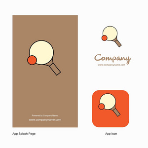 乒乓球拍公司标志应用图标和飞溅页面设计。 创意商业应用程序设计元素