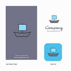 船公司标志应用图标和飞溅页面设计。 创意商业应用程序设计元素