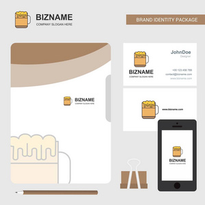 啤酒业务标志文件封面访问卡和移动应用程序设计。 矢量插图