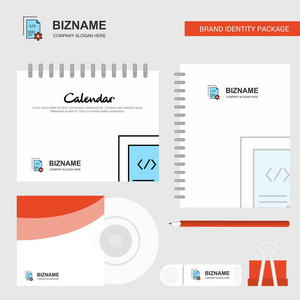 编码标志日历模板CD封面日记和USB品牌固定包装设计矢量模板