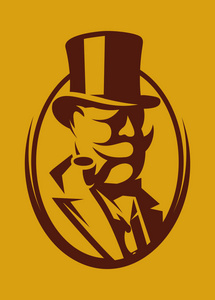 矢量彩色插图与模板徽章与绅士与帽子。
