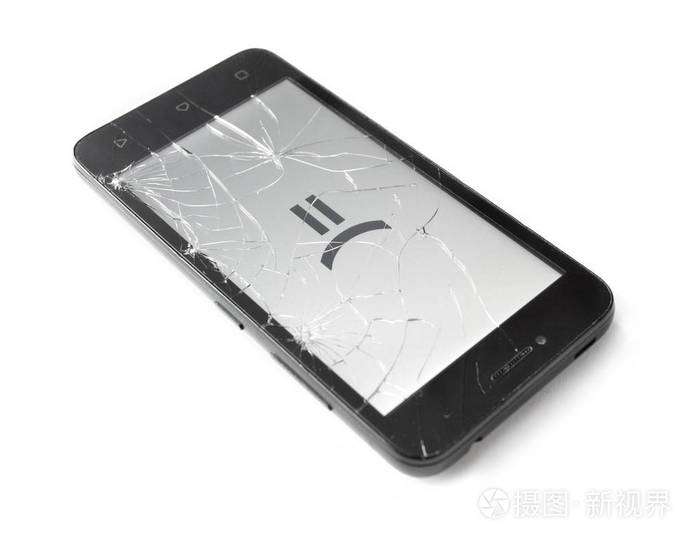 照片 关闭损坏的手机智能手机,在不同的语言上刻字.保险概念.