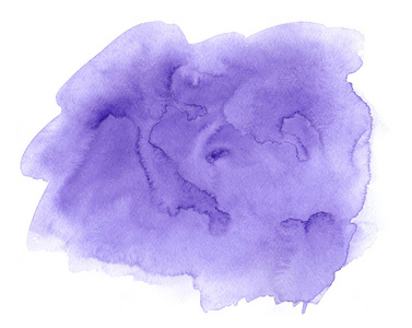 紫罗兰水彩手绘染色在白纸纹理上。 抽象水色艺术刷油漆飞溅背景。