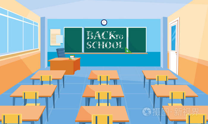 学校教室场景图标矢量插图设计