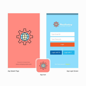 公司互联网设置飞溅屏幕和登录页面设计与标志模板。 移动在线业务模板