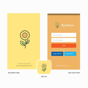 公司花溅屏幕和登录页面设计与标志模板。流动网上商业模式