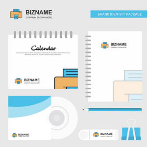 打印机标志日历模板CD封面日记和USB品牌固定包装设计矢量模板