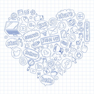 社交媒体和团队合作图标。涂鸦图像。管理业务信息图