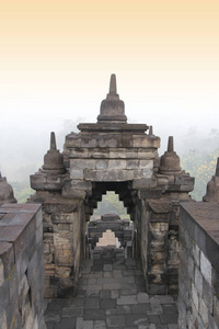 博罗布杜尔神庙与神秘森林在黎明日惹印度尼西亚