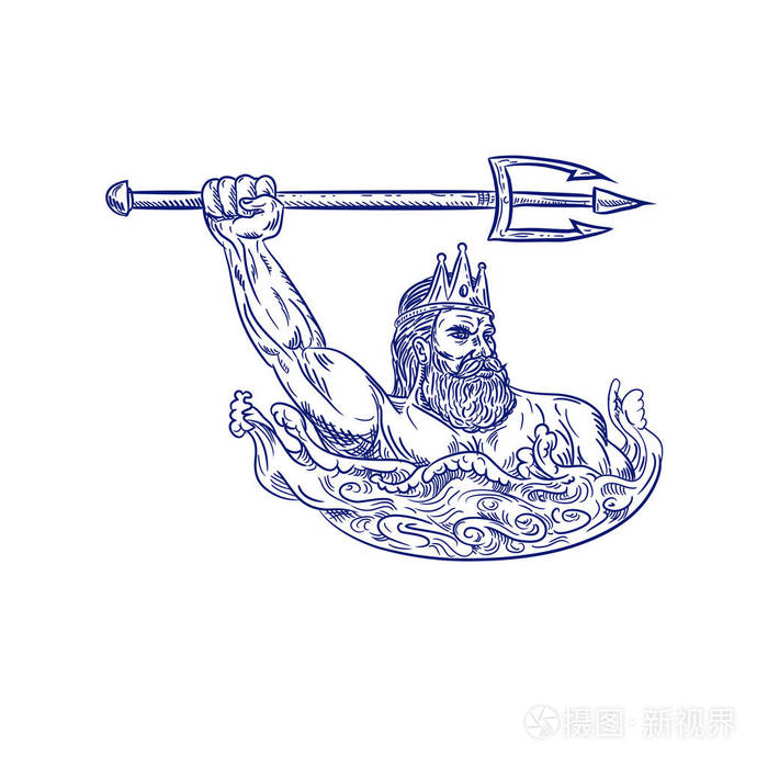 画素描风格的插图特利顿,一个希腊神,海的使者,波塞冬和安菲特的儿子