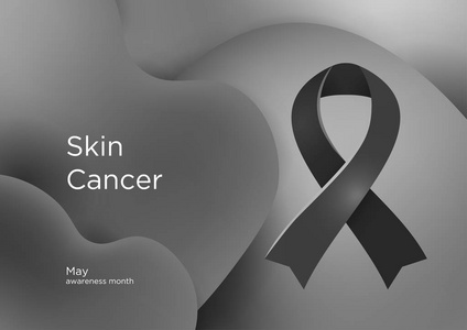 皮肤癌意识月在五月。 黑色丝带癌症意识产品。 矢量图。