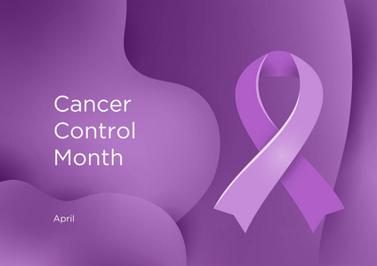癌症控制月在四月在未注明日期的美国各州。 薰衣草或紫罗兰色的带状癌症意识产品。 矢量图。