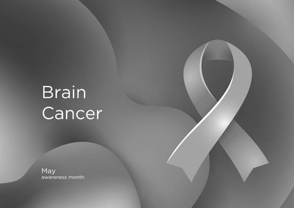 脑癌意识月在五月。 脑瘤。 灰色丝带癌症意识产品。 矢量图。