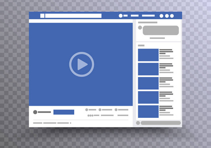 广告模型。视频帧。网页浏览器。在笔记本电脑上的社交页面接口的概念。社交媒体。在透明背景上被隔绝的向量例证