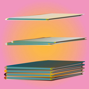 一堆五颜六色的笔记本。矢量图