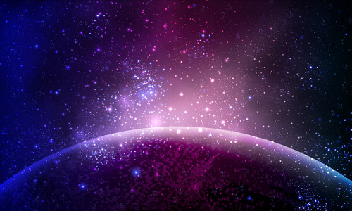 蓝色紫罗兰空间矢量艺术插图中的抽象行星。