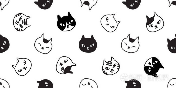 猫无缝图案矢量小猫花萼爪万圣节卡通围巾隔离瓷砖背景重复壁纸插图