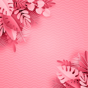 热带纸棕榈, 龟背竹叶框。夏季热带叶。折纸异国情调的夏威夷丛林, 夏季背景。剪纸风格