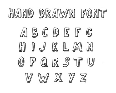 完整的字母表设置了涂鸦风格的z。 手绘字体的矢量插图。