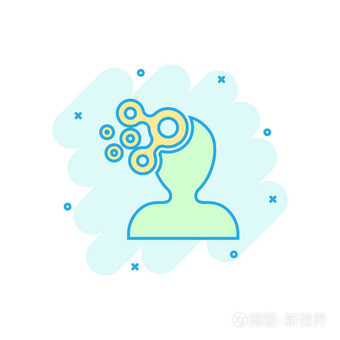 头脑中的人图标在漫画风格人类挫折矢量卡通插图象形文字思维商业理念