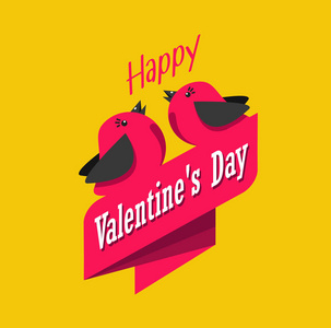 s Day greeting card with cute cartoon birds in love illustration