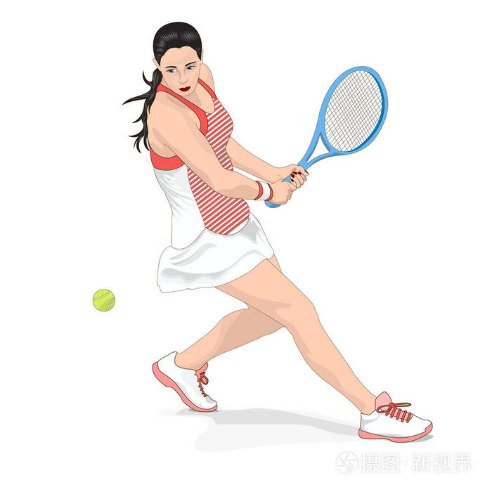 插画 打网球的女人 白色背景上的矢量图像.eps