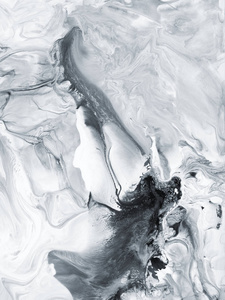 黑白大理石抽象手绘背景液体丙烯酸画在画布上。 当代艺术。