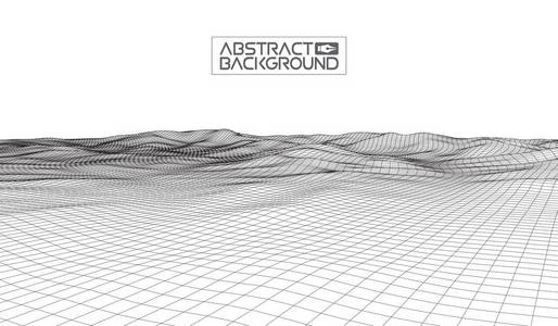 抽象矢量线框风景背景。网络空间网格。3d 技术线框矢量图。演示文稿的数字线框景观