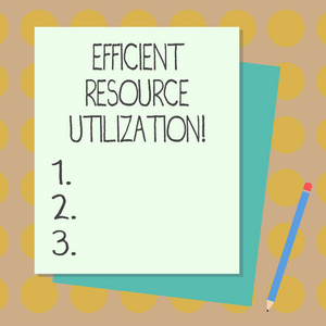 显示有效资源利用率的文本符号。概念照片最大限度地提高空白不同粉彩结构粘结纸和铅笔的有效性和生产率