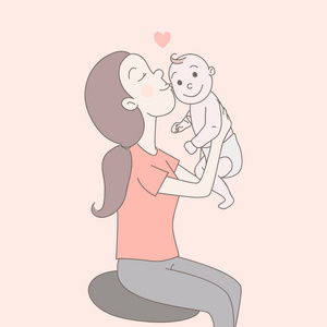 一个快乐的妈妈抱着 看着快乐的婴儿刚出生的婴儿和亲吻与爱.
