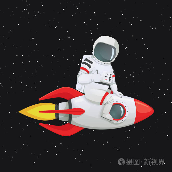 宇航员坐在火箭飞船上,用一只手竖起大拇指,用另一只手触摸飞船.