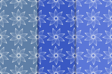 蓝色的花饰。 壁纸和织物的垂直无缝图案集