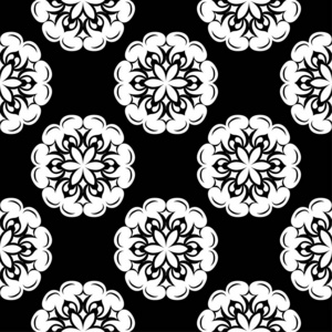 黑白花装饰。 纺织品和壁纸的无缝图案