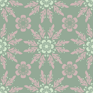 花卉无缝图案。 橄榄绿色背景，淡粉色花卉元素，用于壁纸纺织品和织物