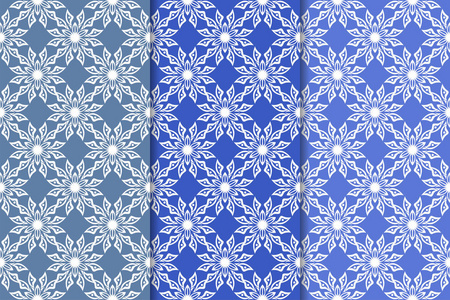 一套花卉设计。 蓝色垂直无缝图案。 壁纸背景