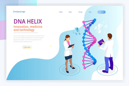 等特元 dna 螺旋, dna 分析概念。数字蓝色背景。创新医学和技术。网页或借阅设计模板