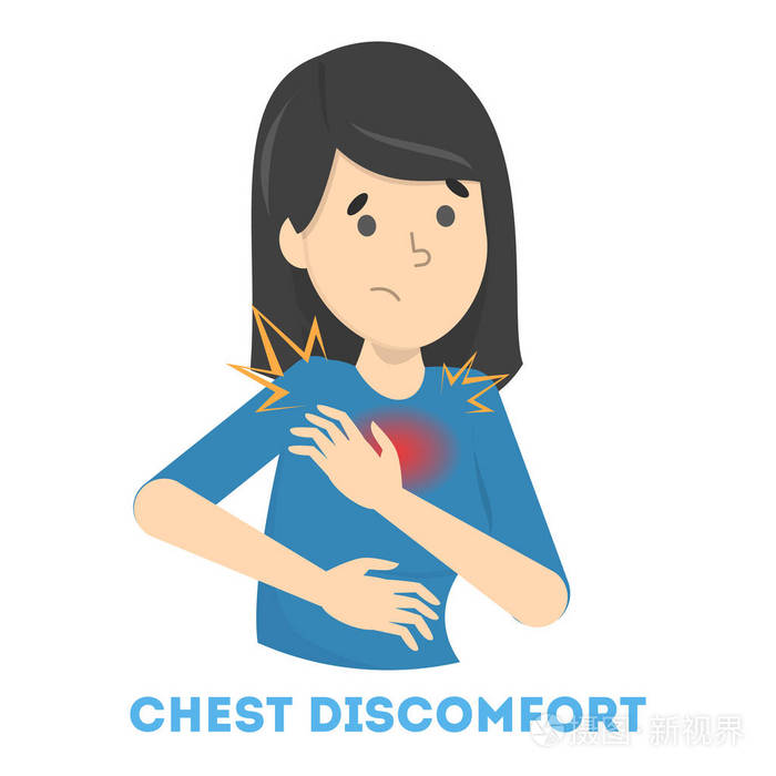 女人感到胸部不适.心脏病